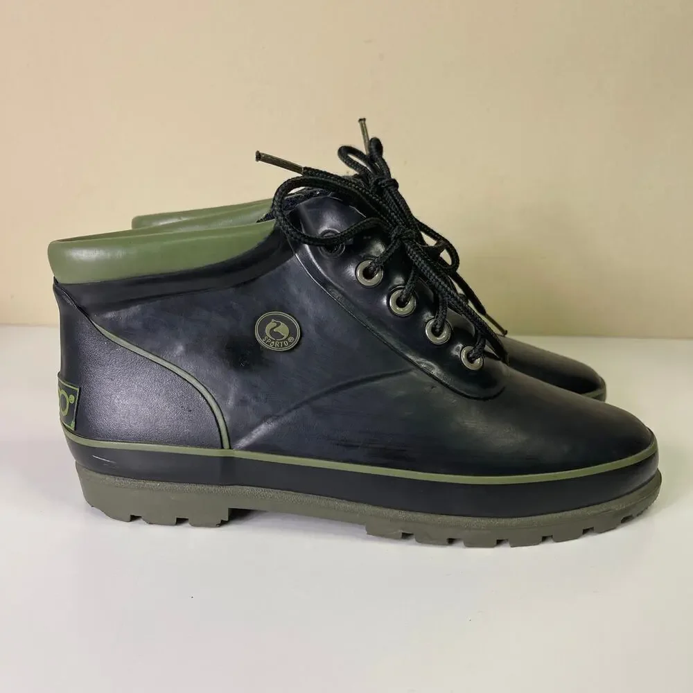 Vintage Sporto 90s Navy Green Ankle Rain Duck Boots Fisherman Core Women's 9